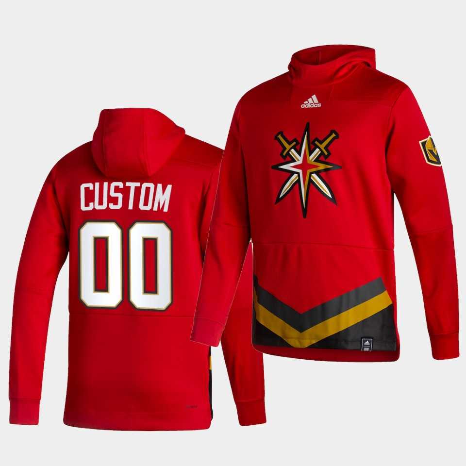 Men Vegas Golden Knights 00 Custom Red NHL 2021 Adidas Pullover Hoodie Jersey